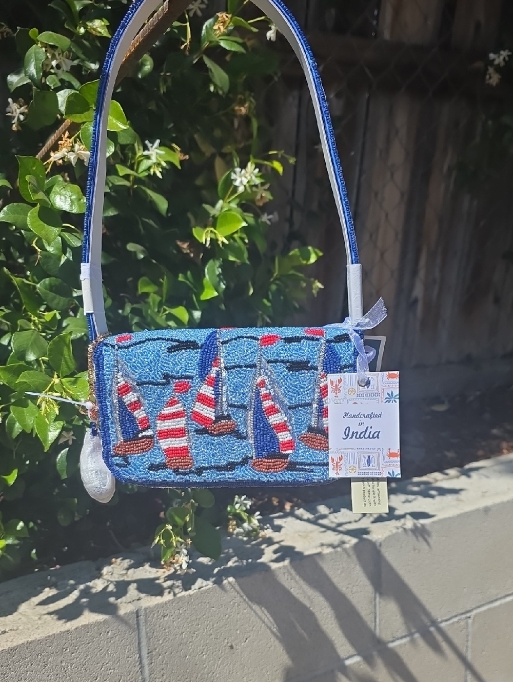 Viral Blue Beaded Sailboat Shoulder Bag